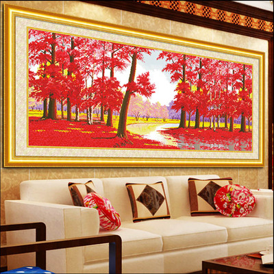 精准印花十字绣枫叶红树林鸿运当头全景风景系列大画客厅2.5米款