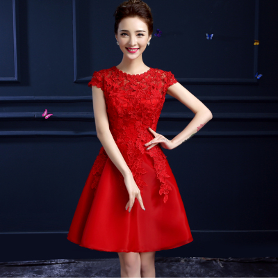 新娘敬酒服2016新款礼服女伴娘中式婚礼红色短款结婚显瘦晚礼服夏