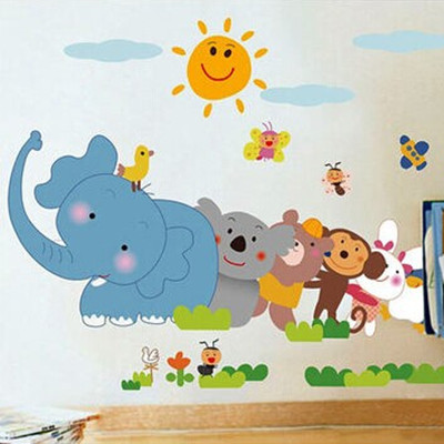 幼儿园装饰墙贴儿童睡房间墙壁贴画可移除卡通动物乐园大象墙贴纸