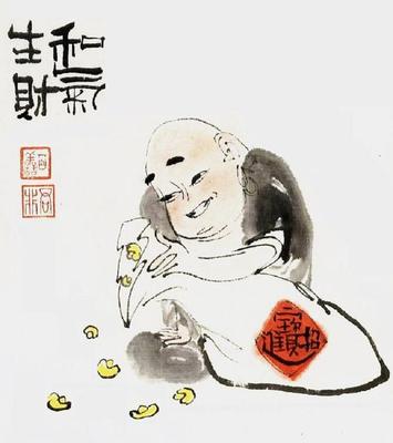 和气生财斗方客厅山水墨中国画人物茶酒书法字画励志风水