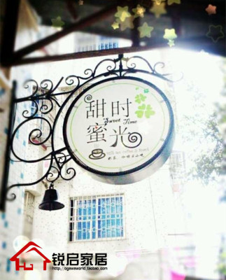 欧式铁艺led灯箱圆形美甲咖啡灯箱 招牌亚克力灯箱店面指示牌铃铛