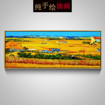 欧式客厅餐厅玄关画装饰 画梵高麦田丰收田园风景纯 手绘油画横幅