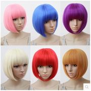 taobao agent cosplay夜店演出派对斜齐刘海女短假发粉红紫米白蓝色bobo波波头