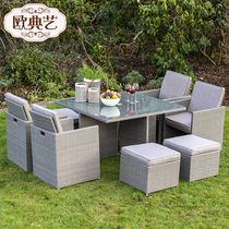 Outdoor Rattan table and chairs Balcony Patio Outdoor Dining Table And Chairs Casual Rattan Chair Tea Table Five Pieces Kit Imitation Rattan Furniture