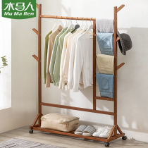 Simple clotheshorse hanger Home hanging clothes hanger floor living room bedroom creative solid wood quality clothes hat qub6