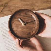 Nordic creative small clock black walnut solid wood clock living room bedside ornaments simple decorative desktop small desk clock
