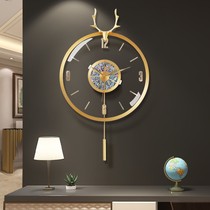 Deer head wall clock Nordic light luxury living room clock home fashion creative shell decoration pure copper transparent quartz clock