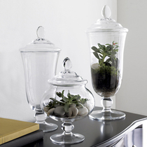 Storage can decorative utensils glass transparent living room candy can model room bathroom accessories European creative ornaments