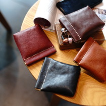 Clumsy hand for head-layer calf leather minimalist retro art clip with small zero money bag headphone coin containing card bag
