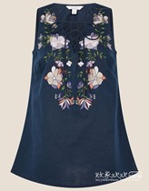 UK 04 27 Famous Monsoon Womens New Fashion Embroidered Sleeveless Comfortable Shirt
