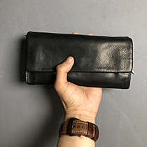 GURRS original handmade cowhide retro wallet mens wash leather wallet womens black bag Fortune