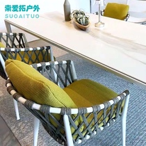 Nordic outdoor table and chair courtyard waterproof sunscreen rock board long table combination rattan furniture balcony leisure rattan chair