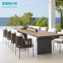 Nordic Outdoor Table And Chairs Villa Patio Open-air Teak Wood Furniture Prototype board room Balcony Casual Rattan table and chairs Composition