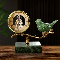 Brass deer head mechanical gear table clock Living room desktop decoration Metal movement table clock Household creative ornaments clock