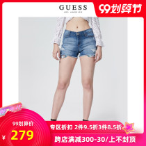 GUESS2020新款夏女士时尚破洞磨白牛仔短裤-Q0PD31R34R3