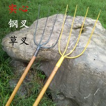 Agricultural solid grass fork agricultural tools large with wooden handle iron fork three-strand fork garbage dump special waste cleaning fork