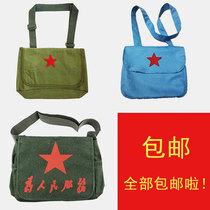 Childrens performance Little Red Army costume shoulder bag decorated with green canvas bag Lei Feng bag mens and womens shoulder Eighth Route Army bag