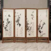 New Chinese mobile folding screen partition hotel office ancient style Solid Wood Hollow hollow Chinese painting Zheng Banqiao bamboo map