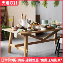 Solid wood table log table simple modern rectangular large dining table home living room large table Workbench