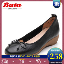 Bata summer shopping mall with the same gentle bow fashion hollow out comfortable casual single shoes women acg02bq9