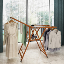 Bamboo garden solid wood floor clothes rack folding indoor household balcony drying quilt artifact telescopic outdoor clothes rack