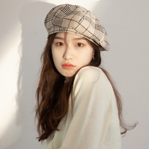 Civen & Kivan autumn and winter hats Japanese personality fashion plaid beret retro painter hat pumpkin hat