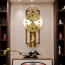 New Chinese wall clock pure copper clock living room home fashion light luxury high-end atmosphere Chinese wind wall clock watch