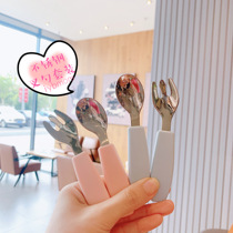 Richell Liqier Macaron New Child Baby Eat Stainless Steel Spoon Fork Training Fork Spoon Set