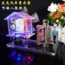 Crystal Glowing Rotating Rubiks Cube Windmill Music Box Crystal Photo diy Customized Birthday Gift for Male and Female Friends