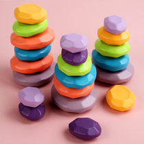 Rainbow stacked stone blocks exercise baby children patience concentration toys Hand-eye coordination Stability Stacked high music