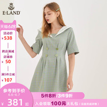 Eland2020 summer new navy collar sweet Plaid Dress women's waistband shows thin eeowa87q4i