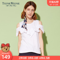 Teenie weenie bear summer women's off shoulder Ruffle short sleeve T-shirt ttra72591q