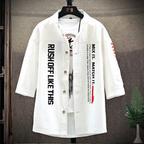 Spring and summer men's Korean fashion short sleeve shirt fashion brand handsome tooling five sleeve shirt Hong Kong casual coat