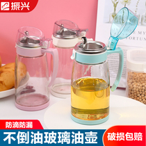 Zhenxing glass oil pot large capacity kitchen oil bottle Household leak-proof large sesame oil bottle Soy sauce vinegar seasoning bottle set