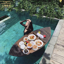 Outdoor rattan floating tray Nordic Minjuku spa hotel swimming pool net red basket fruit tray beach water breakfast tray
