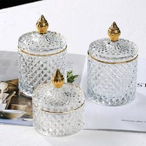 ins vintage glass jar transparent gold jewelry storage box storage pot cotton sign can tea candy pot