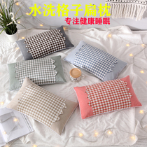 Han Edition Han Style Washed Cotton Pillow Buckwheat Hull Pillow Core Children Student Pillow Can Unraveled Checkered Pillow