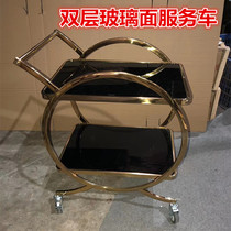 European stainless steel double-layer wine truck hotel dessert car delivery cart KTV cake cart 4s shop tea truck