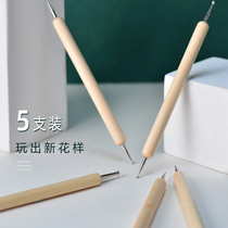 Wooden crease pen Model painting line pressure point flower pen Pressure line pen waterless pen 5 sets of drill pen pull line pen Pottery blank hand painting clay work decoration pen derivative paper Pottery tools