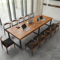 Modern custom large solid wood meeting table minimalist desk negotiating table log rectangular training table bench