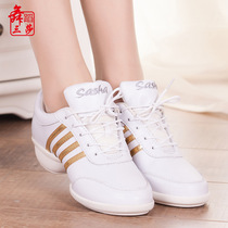 New Sasha modern dance square dance shoes Jazz sports fitness shoes women white leather red leather T06 model