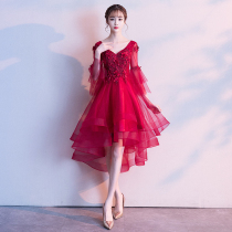 Toast bride 2020 new short pregnant women's belly covered wine red wedding dress women's summer