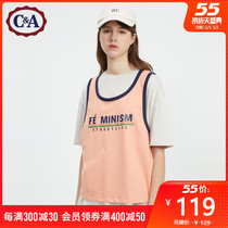 C & a two piece cotton women's 2020 new summer printed Vest + Short Sleeve T-shirt ca200228250-q0