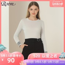 Roem fashion leisure fit long sleeve top temperament simple round collar commuter professional T-shirt rclw84903q