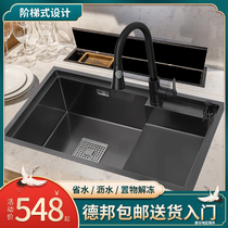 Stepped sink Single tank 304 stainless steel large sink Nano-step kitchen sink high and low table basin