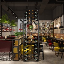 Industrial style simple restaurant wine cabinet bar decoration rack cafe card seat partition iron screen floor red wine rack
