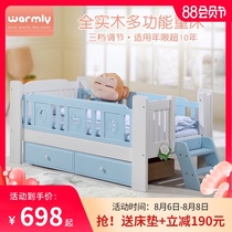 WML Keruisi solid wood childrens bed with guardrail stairs boys and girls three-speed adjustable crib splicing large