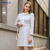 Prich autumn and winter new women's Plaid countryside elegant long sleeve waistband dress prow94924q