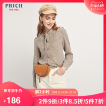 Prich spring new square collar commuter elegant Plaid ladies shirt prba91112q