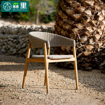 Outdoor rattan knitted table and chairs patio Balcony Rattan outdoor terrace waterproof sunscreen Nordic casual aluminum alloy teak chair